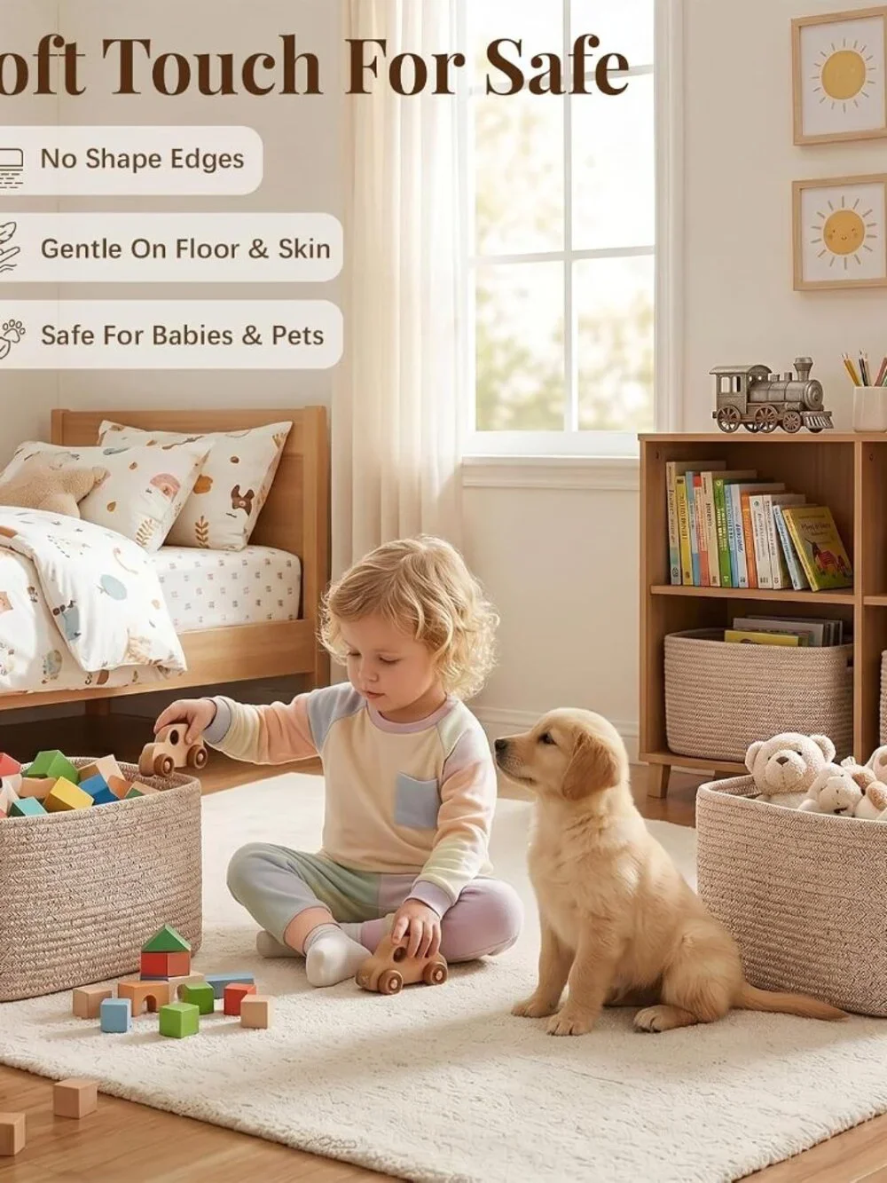 New 4Packs Natural Cotton Rope Storage Baskets for Organizing Toys, Clothes